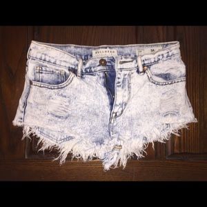 Acid wash high rise jean shorts
